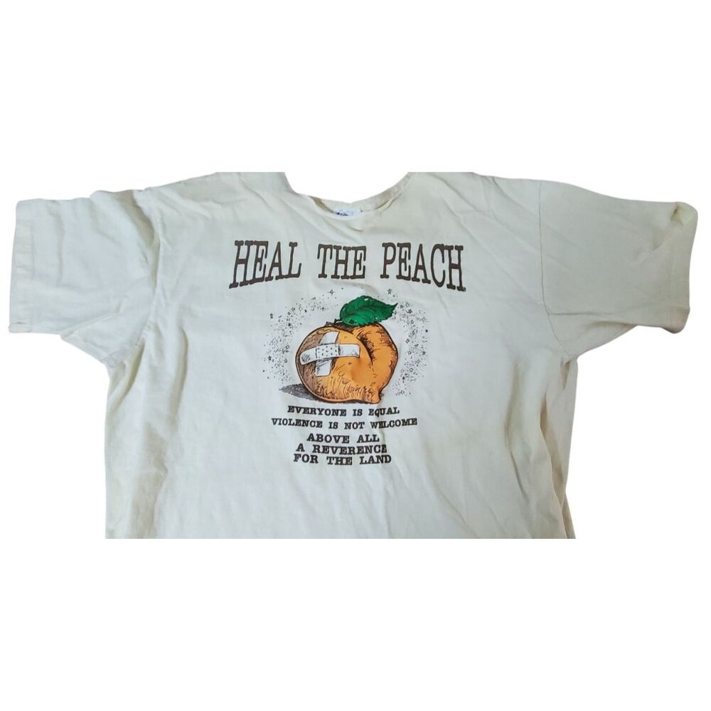 Vintage "Heal The Peach" T-Shirt With Graphic Print Hanes Beefy-T‎ Single Stitch